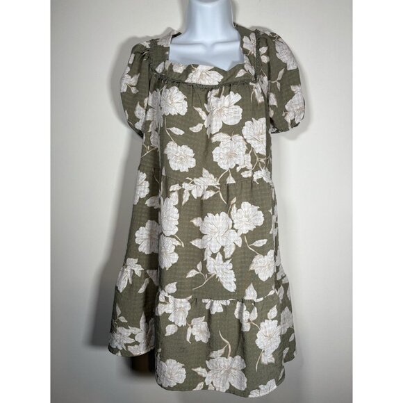 Blu Pepper Square Neck Tiered Baby Doll Green Floral Dress Cottagecore Small - Picture 1 of 7